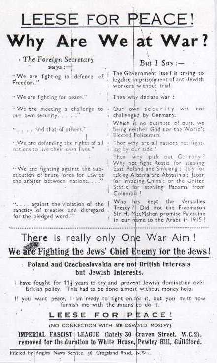 Who Wants War? Leaflet by Arnold Leese