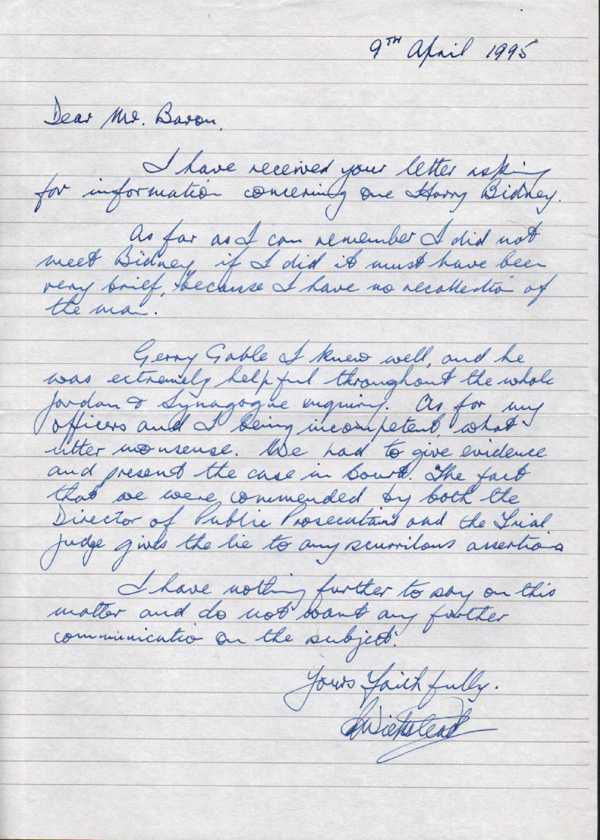 LETTER FROM COMMANDER BERT WICKSTEAD (Retired)